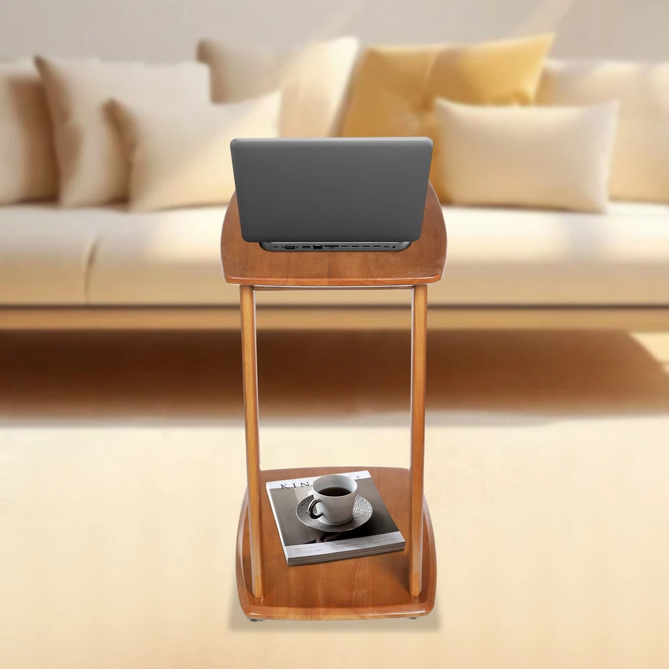 Mesa auxiliar de escritorio de computadora en forma de C de madera maciza para oficina en casa con ruedas Foto 3 de 4