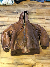 Vintage Carhartt Men's Brown Hooded Lined Zip Jacket, Size L, MPN J130 DKB