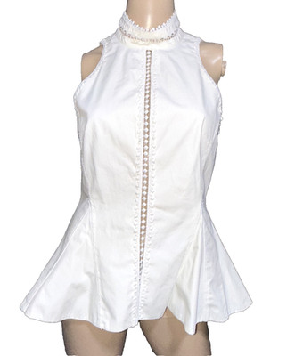 Jonathan Simkhai Mock Neck White Cotton Eyelet Peplum Blouse Top 2 4/  SMALL