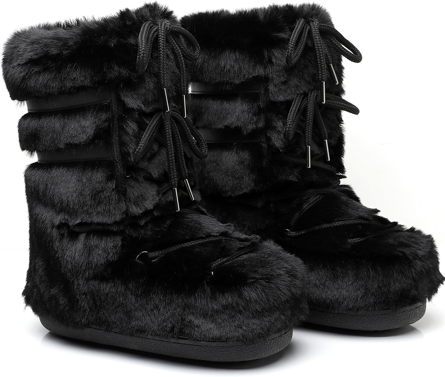 Womens Snow Boots,Fuzzy Furry Fluffy Fur Boots with Faux Fur Lined,Winter Mid-Ca-image