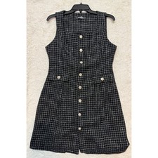 Allegra K Tweed Dress Womens Small Plaid Pearl Button Front Sleeveless Excellent