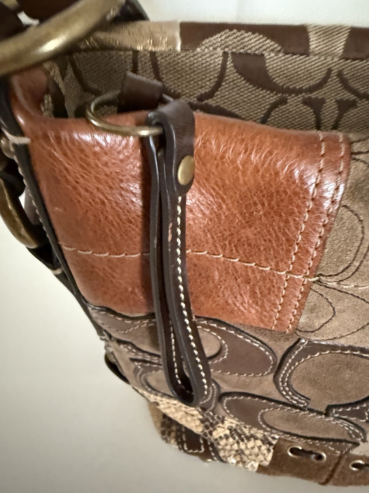Coach Patchwork Jacquard Brown Leather Shoulder B… - image 13