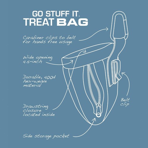 Lightweight Portable Dog Training Treat Bag with Clip & Carabiner - Stylish Blue - Picture 7 of 7