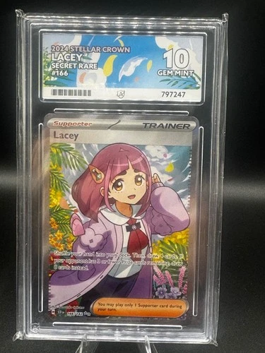 Pokemon Lacey Trainer 2024 Stellar Crown Secret Rare #166 ACE 10 Gem Mint Graded