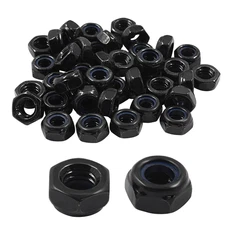 40PCS M6 x 1mm Hex Lock Nuts Black Nylon Lock Non-Slip Nut Carbon Steel Self-...