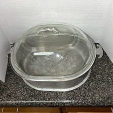 Vintage Guardian Oval Roaster Dutch Oven and Glass Lid Hammered Alumin 12.5”x10”
