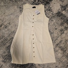 Asos Design Denim Sleeveless Button Up V Neck Dress Ecru US Size 14/UK 18 NWT