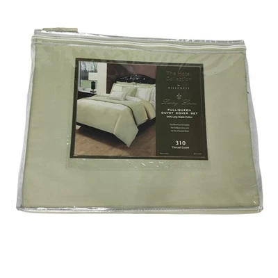 The Hotel Collection by Hillcrest Full/Queen Duvet with 2 Shams Green & White - Image 1 of 4