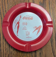 Drink Coca Cola Ashtray Red Metal Exercise GoGo Girls Adv. Coke 1960s Deco