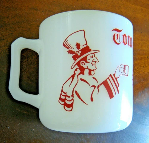 Hazel Atlas ~ Tom & Jerry ~ Egg Nog Mug ~ Red on White Glass ~ Mint Condition