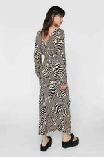 NastyGal Mono (Beige/Black) Zebra Printed Bias Low Back Midi Dress in Size 8