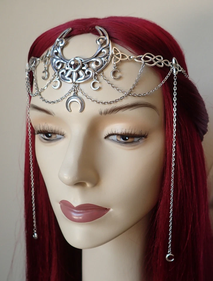 Tocado de círculo corona nudo celta plata luna creciente gótico Wicca Foto 2 de 3