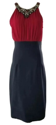 maria bianca nero red dress Vintage Maria Bianca Nero Dress Size M Party Cocktail Red Black Jeweled  Neckline
