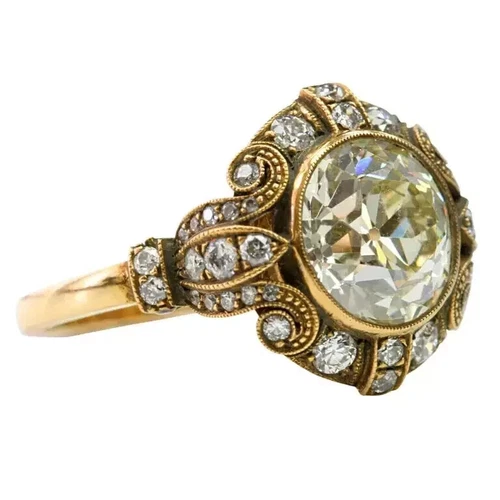 Art Deco Vintage Round Cut Lab Created Diamond 14K Gold Finish Engagement Ring