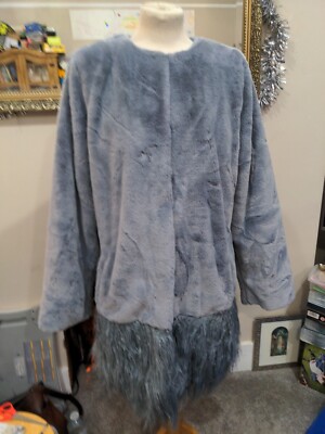 Dennis Basso Beautiful Bluey Grey Two Layer Faux Fur / Mongolian Hem Size L SOFT