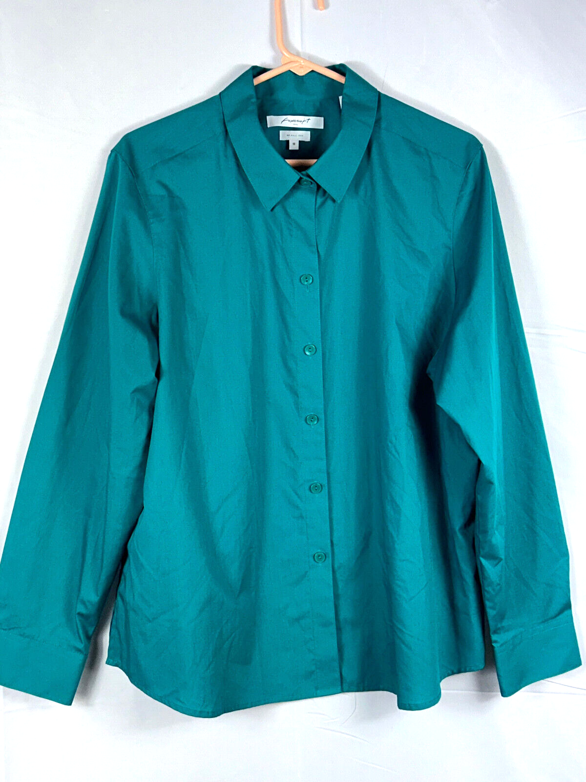 FOXCROFT Wrinkle-Free Green Teal Button-Front Tunic Shirt Sz 18 XL Long Sleeve