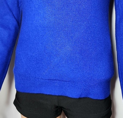 LILIE ROSE STRI BLÅ Royal blue long sleeve Stretch Mock Neck Top shirt Size S/M - Picture 7 of 13