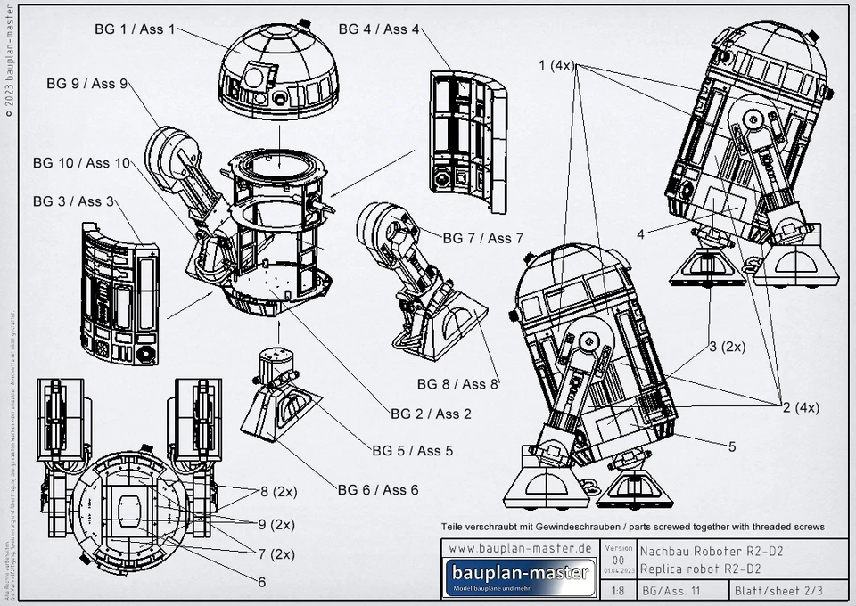 Modellbauplan R2D2 (Nachbau), M 1:1, Funktionsmodell, R.C.-fähig - Bild 3 von 4