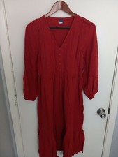 Old Navy Long-Sleeve Fit & Flare Tiered Midi Dress, Summer Sienna - Extra Small