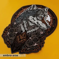 Masonic Wolf with Roses Large Back Patch - Mason Sign - Embroidered Iron On
