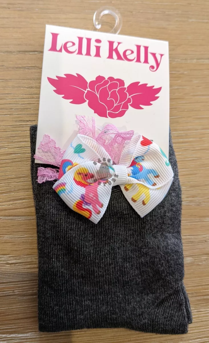 2X Pairs Lelli Kelly School Socks With Bow Grey White Sizes M L XL BNWT