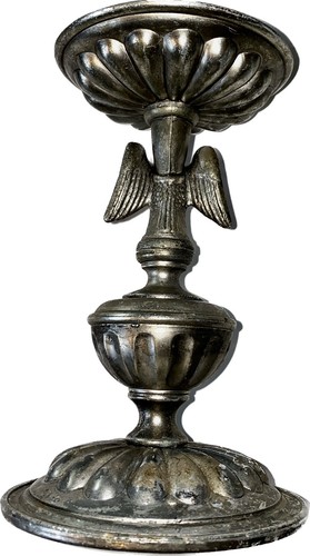 VINTAGE DILLY PEWTER CANDLE HOLDER AMERICAN EAGLE STEM ORNATE W/ RUFFLE BOTTOM - Picture 7 of 14
