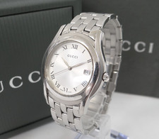 GUCCI Mens Quartz Watch 5500M Silver Dial Battery Replaced w/Box 63220116900