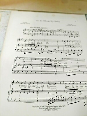 SHEET MUSIC GO TO SLEEP, MY BABY 1914 10 1/2 X 15