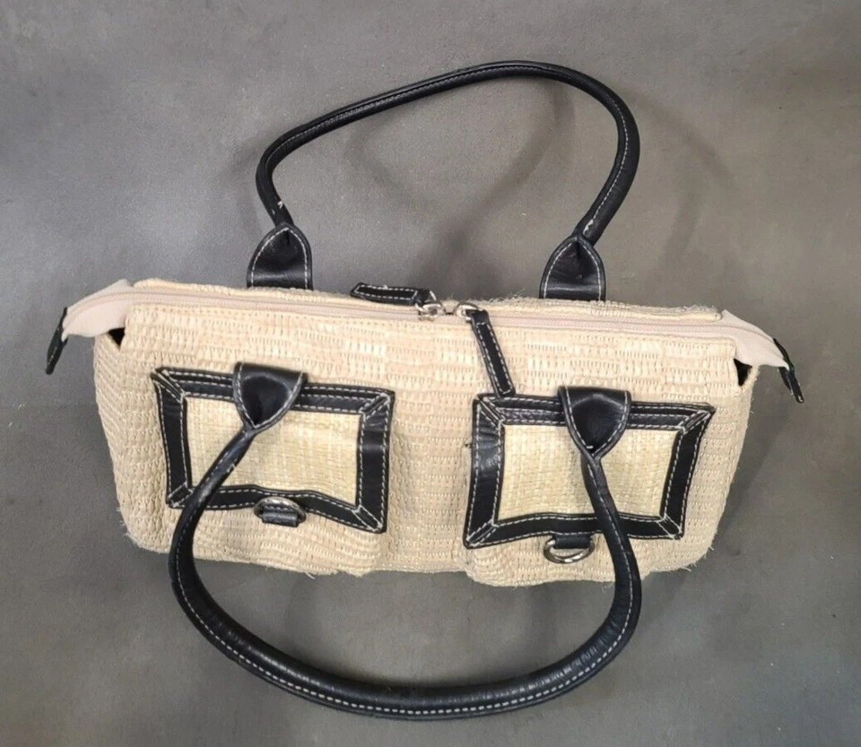 Bolso de Mano Kate Landry Cuero Paja Bolso de Mano Cartera Doble Bolsillos Frontales Foto 2 de 4