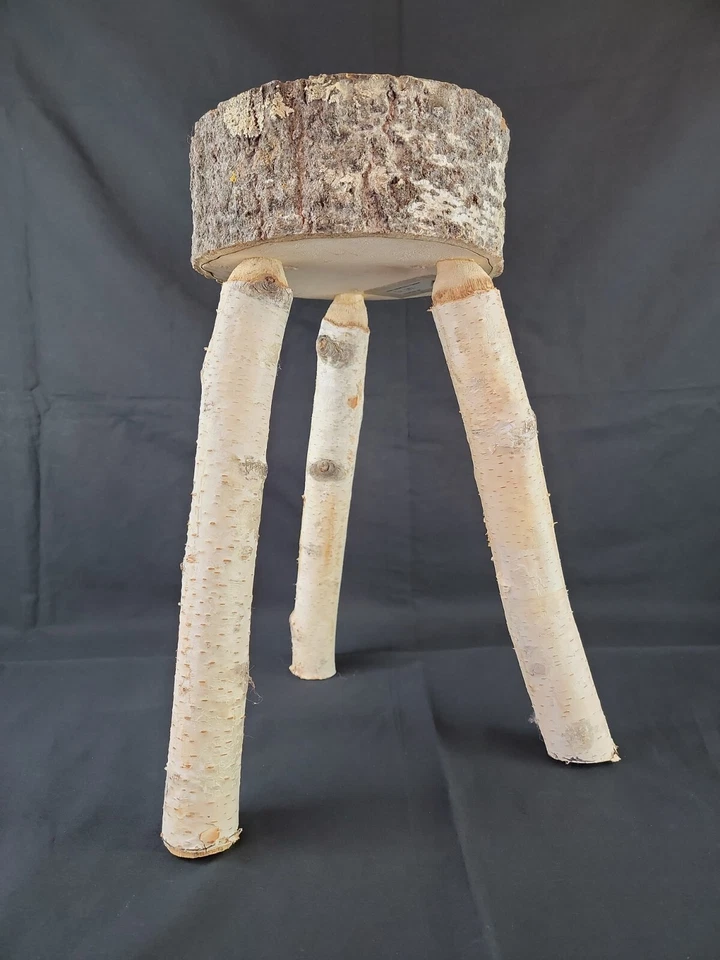 Handmade Real Birch Wood 3 Legged Stool Cabin Furniture Moose 19"H - Image 2 of 4