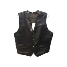 Vtg Men Vest Size L Dark Brown Leather Patchwork Snaps Pockets Western Cowboy