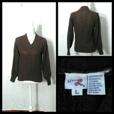 Levi's Vintage 1970s Big E Split V Sweater Women's Large Brown Inv#z1246