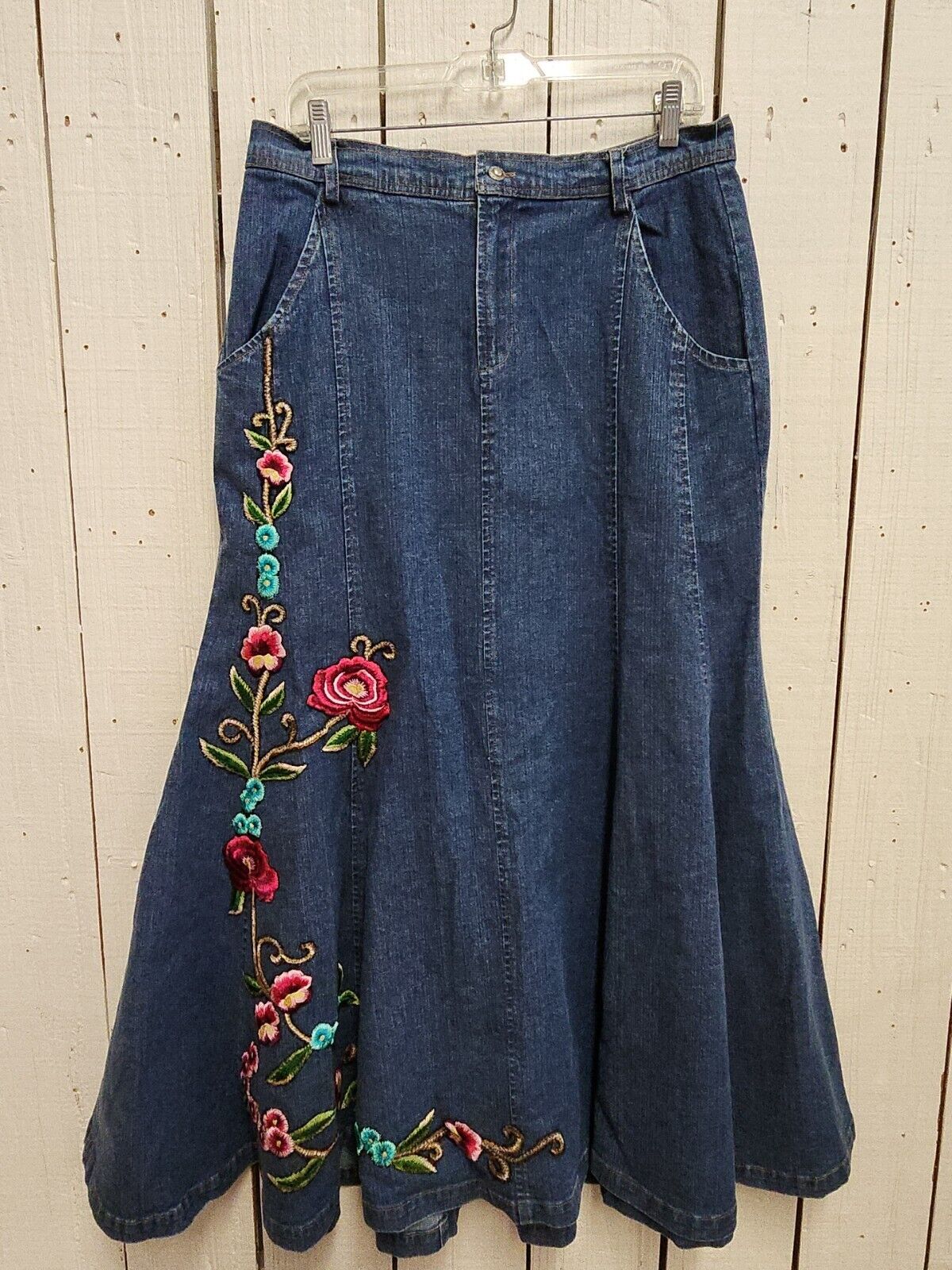 Vintage Collection Floral Embroidered Maxi Skirt L Mermaid C23