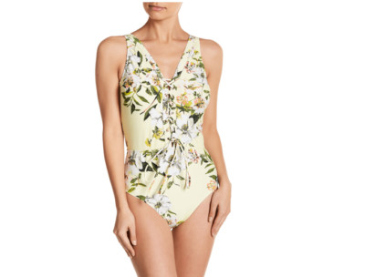 Rachel Roy Women's Swim One Piece with Center Front Self Binding Neckline
