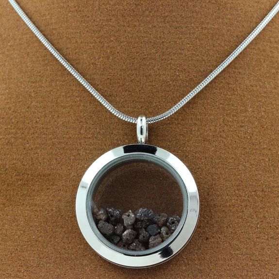 Collier diamant marron brut pendentif médaillon argent 25mm - 3