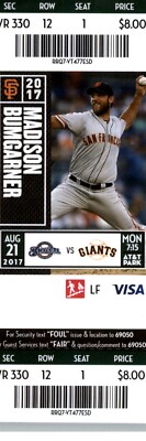 Milwaukee Brewers vs San Francisco Giants 8/21/2017 Ticket Madison Bumgarner 