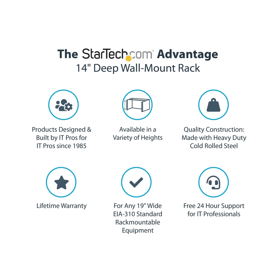 StarTech.com 4U Wall Mount Network Rack & 1U Server Rack Shelf & 8 Outlet Hor... - Image 3 of 4