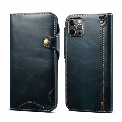 For iPhone 16 Pro Max 16e 15 14 13 12 11 X Genuine Leather Real Flip Wallet Case