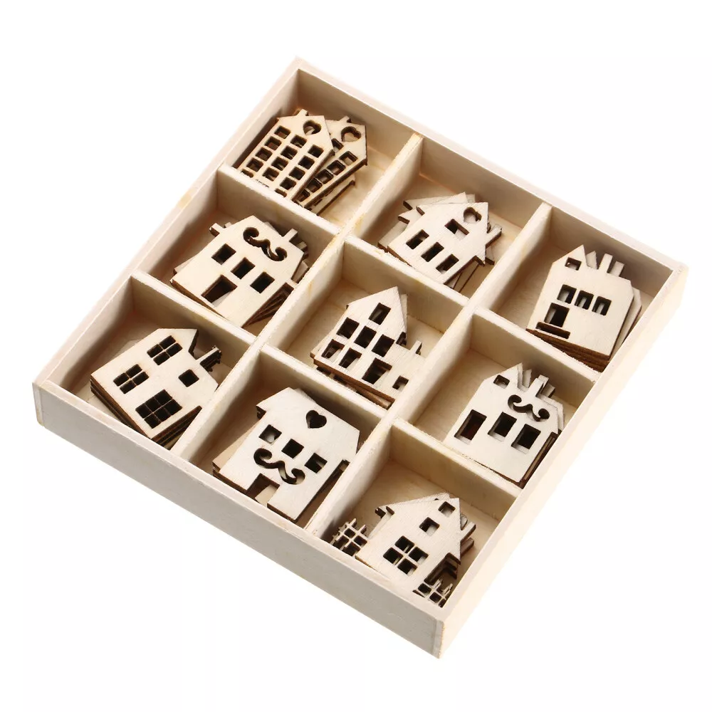 45pcs Wood Small House Cutouts ornament crafts wooden houses for crafts DIY