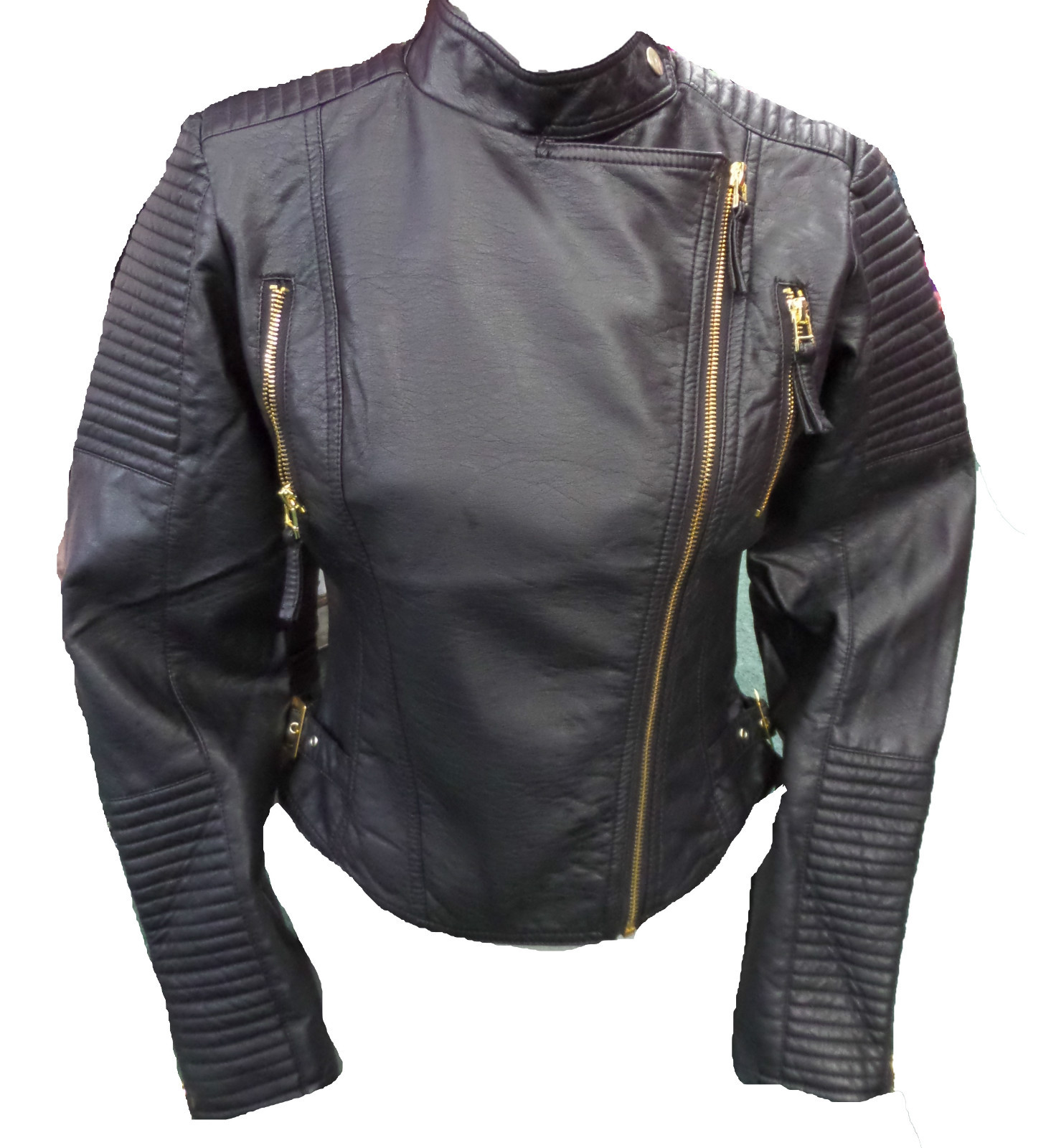 GOLD Zip Quilted Biker Jacket/Coat 