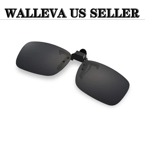Walleva Polarized Black Clip-on Flip-up Sunglasses for Prescription Glasses