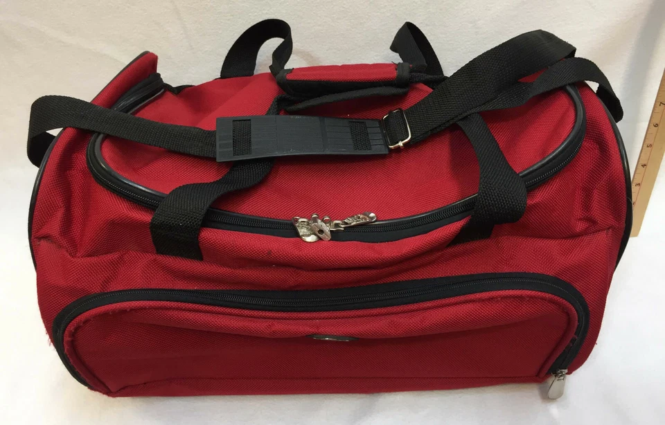 Maleta de equipaje bolsa roja de viaje con ruedas Oleg Cassini 3150 asa de lona Foto 3 de 4
