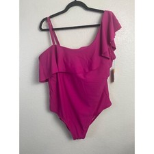 NEW Kona Sol Ruffle One Shoulder One Piece Swimsuit size 20 Pink Full Coverage