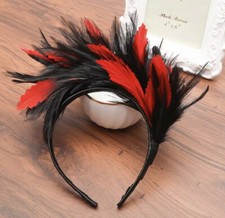 Red Black Feather Headband Races Party Hair Accessories Fashion Hat Fascinator