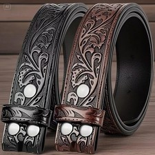 Western Belt Handmade Strap Men Leather No Buckle Cowboy Rodeo Belts - USA