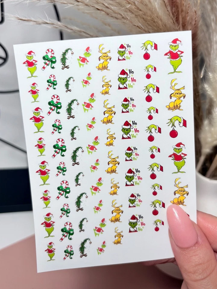 Grinch, Max, Tree, Green, Christmas Nail Decals, Nail Art, Water Decals