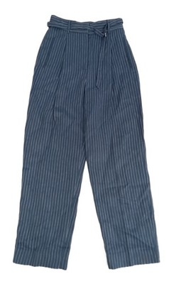 Jaeger Women's Trousers Chambray Striped Belted Pleated Wide Leg Pockets Zip New