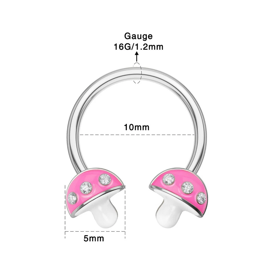 Brincos de cartilagem 16G de aço inoxidável com zircão circular ferradura cogumelo rosa - Imagem 2 de 4