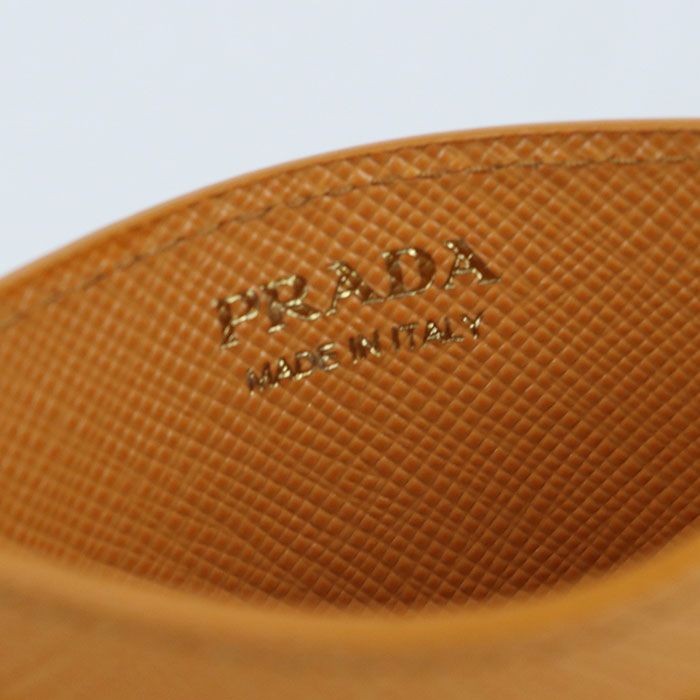 Prada Saffiano Triangle Card Case Calfskin Orange Gold Tone Metal Women thumbnail 4