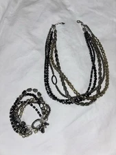 Silpada Sterling Glass & Hematite Bead Multi-Strand Bracelet Necklace Set